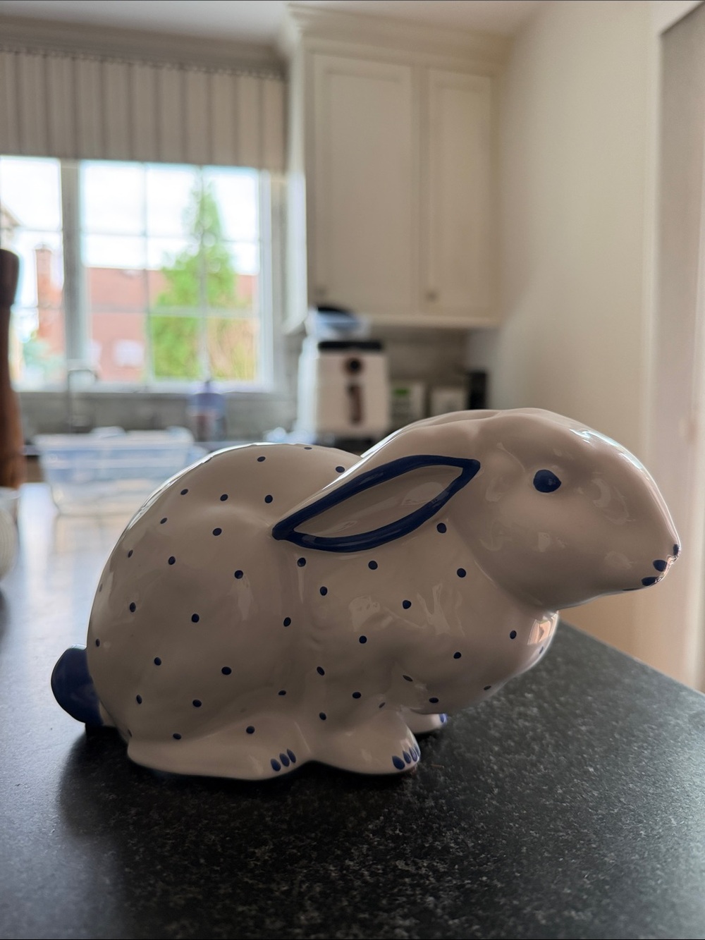 White and Blue Ceramic Bunny Figurine - Home Art